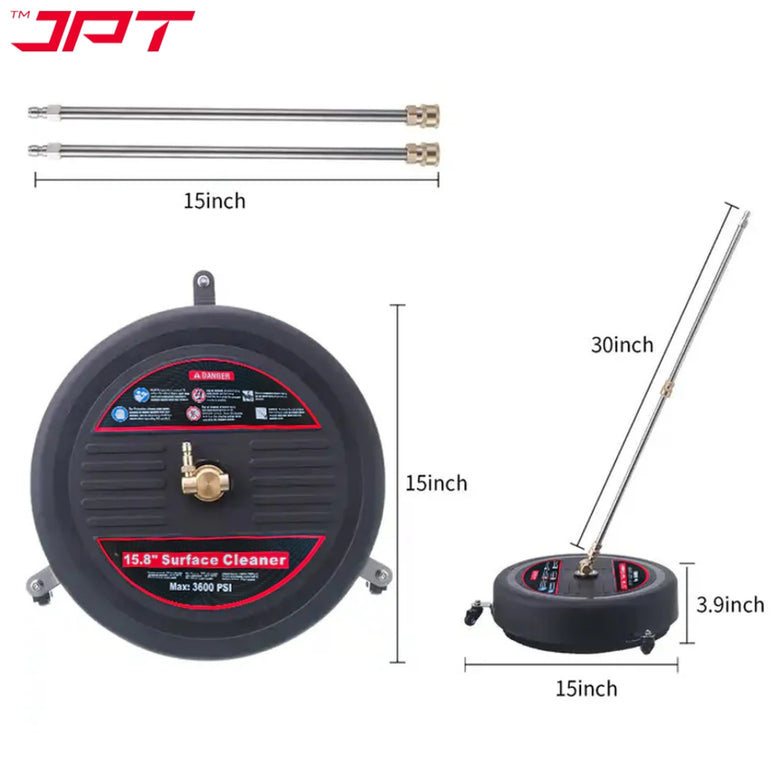 JPT 15-Inch Pressure Washer Surface Cleaner with 2 Extension Wands 1/4