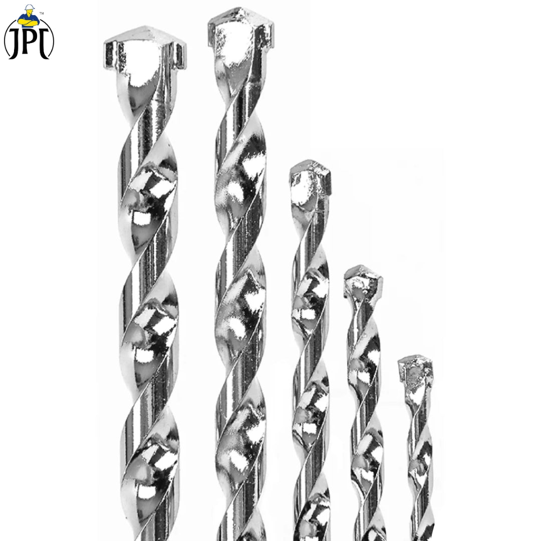 JPT Heavy Duty 5-Piece Steel Masonry Drill Bit Set | Construction Drill Bits in 4MM, 5MM, 6MM, 8MM & 10MM Sizes | Ideal for Drilling In Brick, Concrete, Stone, and Tile