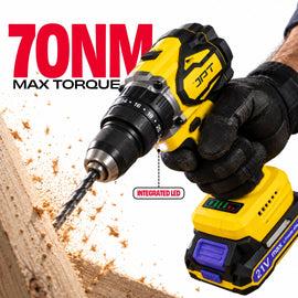 JPT New Pro Series Brushless 21-volt Cordless Impact Drill Machine with 70N.m Torque | 2150 RPM Speed | 25+3 Gears | 2 Speed Modes | 3/8" Metal Chuck | One Year Warranty
