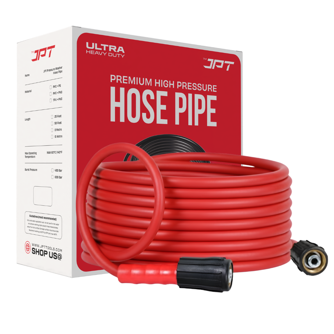 JPT Ultra Heavy-Duty 8MTR Flexible High Pressure Washer Hose Pipe | Standard M22 x 15MM Thread | Up To 450Bar / 6525PSI | PVC + PE Layers Build | Tangle & Kink Free Design