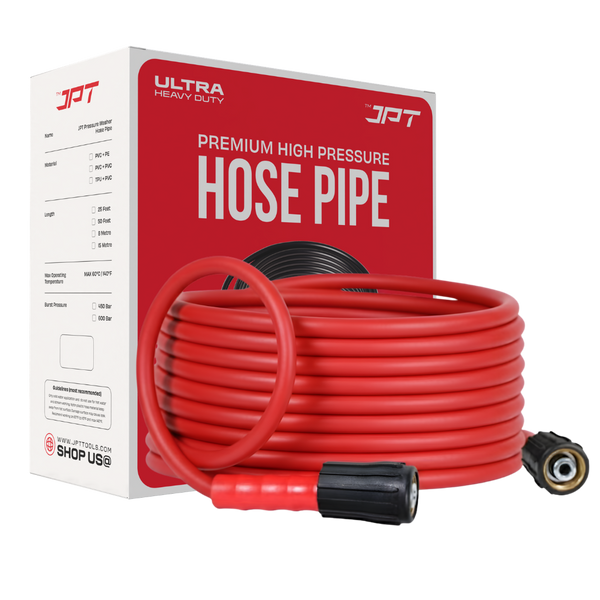 JPT Ultra Heavy-Duty 8MTR Flexible High Pressure Washer Hose Pipe | Standard M22 x 15MM Thread | Up To 450Bar / 6525PSI | PVC + PE Layers Build | Tangle & Kink Free Design