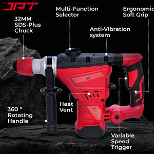 JPT Heavy Duty SDS Plus 32MM Core Rotary Hammer & Breaker Machine | 1500-Watt Motor | 4000 RPM Speed | 3800 BPM Force | 4.5 Joules Impact | 32mm Deep Drilling | 3 Function Modes | All Accessories Included