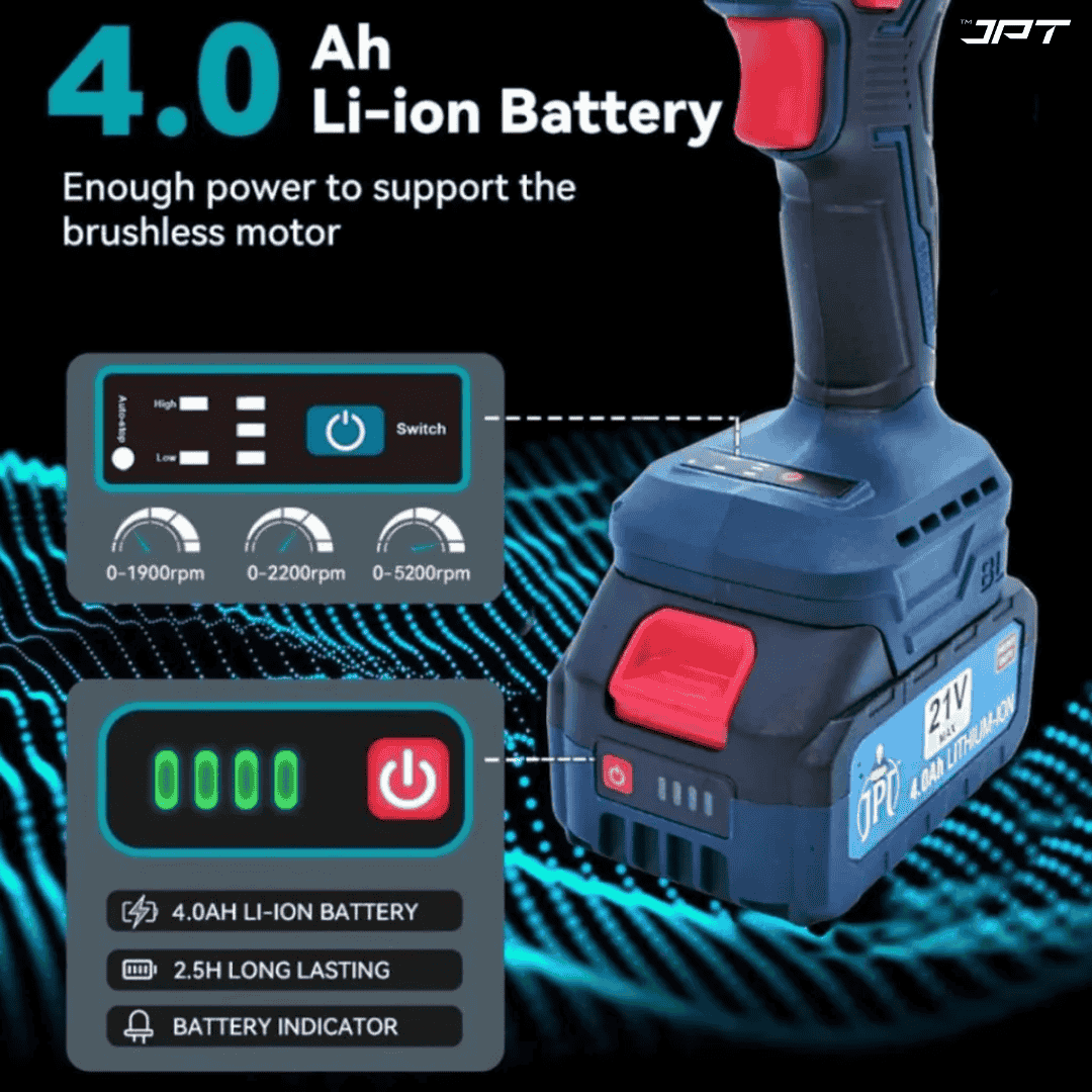 Buy JPT 21v monster beastly 450nm cordless impact wrench at best price. Get 350N.M To 2100N.M torque cordless impact wrench from JPT Tools. Buy Now