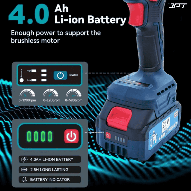 JPT 21V Monster Beastly Cordless Impact Wrench | Brushless Powerful Motor | 450N.M Torque | 2800RPM Speed | 1/2