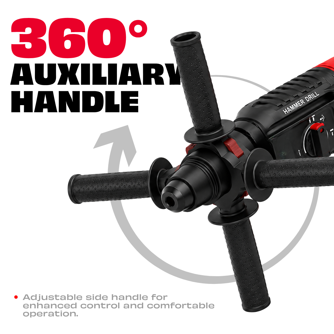 JPT Pro 26MM SDS-Plus Heavy-Duty Rotary Hammer Drill Machine | 1050W Motor | 1200RPM Speed | 3.0 Joules Impact | 4900 BPM Force | 3 Function Modes | Forward & Reverse Function