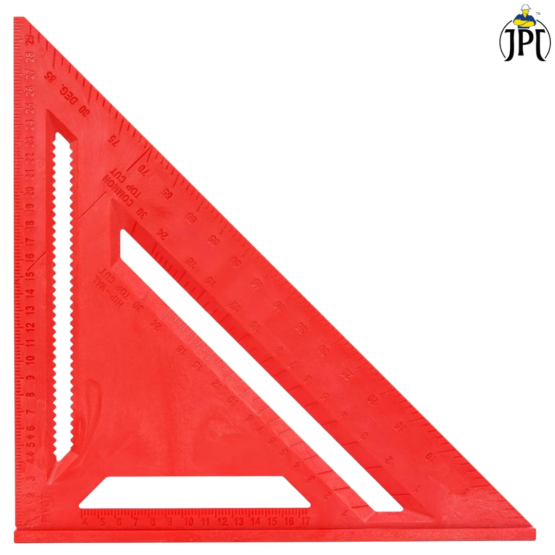 JPT 12-Inch Thickened 45°/90° Carpenter Square | ABS Build Triangle Ruler | Laser-Engraved Scale | Widened Base Design | Best For Carpentry, Woodworking, Construction, And DIY
