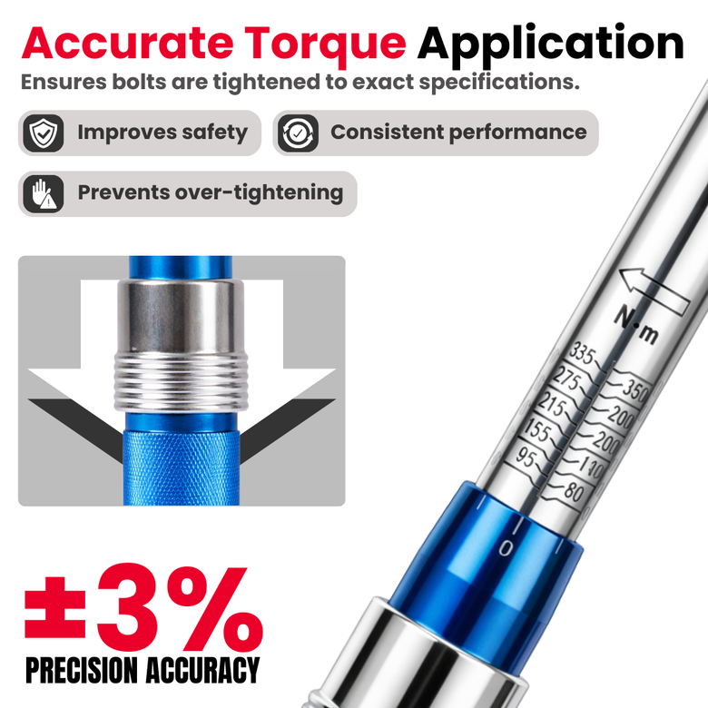 JPT 1/2 Inch Heavy Duty Drive Torque Wrench 50–350 Nm Adjustable with Reinforced Gear, Forward/Reverse Ratchet & Ball Lock Design – Automotive Torque Wrench for Car Wheels, Bike & Workshop Use