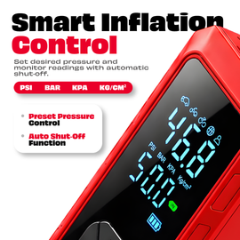 JPT Cordless Tyre Inflator | 5000mAh Air Compressor with Power Bank & Type-C Charging | Preset Modes, Auto Stop, Multi-Unit Display | Portable Pump for Car, Bike, Cycle & Ball | Red