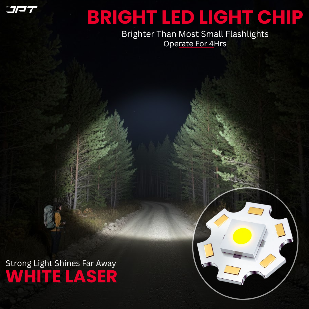 Buy JPT K16 super bright LED flashlight featuring rechargeable LED torch with 4800mAh battery, USB-C charging, zoom focus & 3 modes. Buy at best price today.
