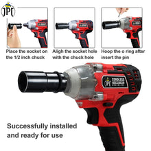Buy JPT all-in-one brushless cordless impact wrench. This kit includes 4000mAh battery, charger, screwdriver bit, drill chuck + key, 5 sockets + universal socket.