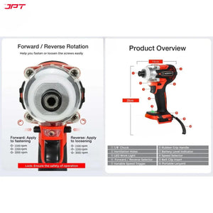 JPT 21-volt Impact Cordless Screwdriver Machine | Brushless Powerful Motor | 1/4’’ All-Metal Hex Chuck | 270N.M Torque | 3000RPM Variable Speed | 4000mAh Battery | 6 Driver Bits Included