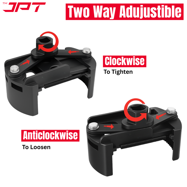 JPT Heavy-Duty Universal Adjustable Oil Filter Remover | 90-125mm Removal and Installation | Two Non Slip Serrated Jaws | 1/2