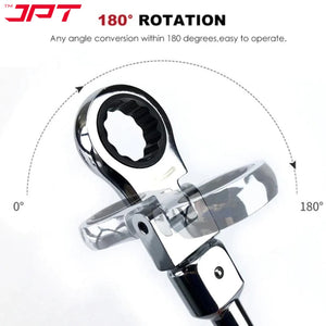 JPT Heavy Duty 8-Pieces Changeable Flex Head Ratchet Spanner | 7 Torx Heads Ranging From 8mm To 19mm | 180-Degree Rotation | Ratcheting Set for Automobile Repair, Home Projects, and More