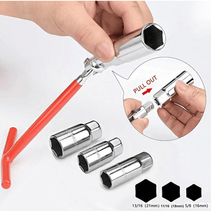 JPT 16/18/21mm Universal Spark Plug Socket Wrench Set, 4-Piece with T-Handle, 360-Degree Rotation for Easy Spark Plug Removal
