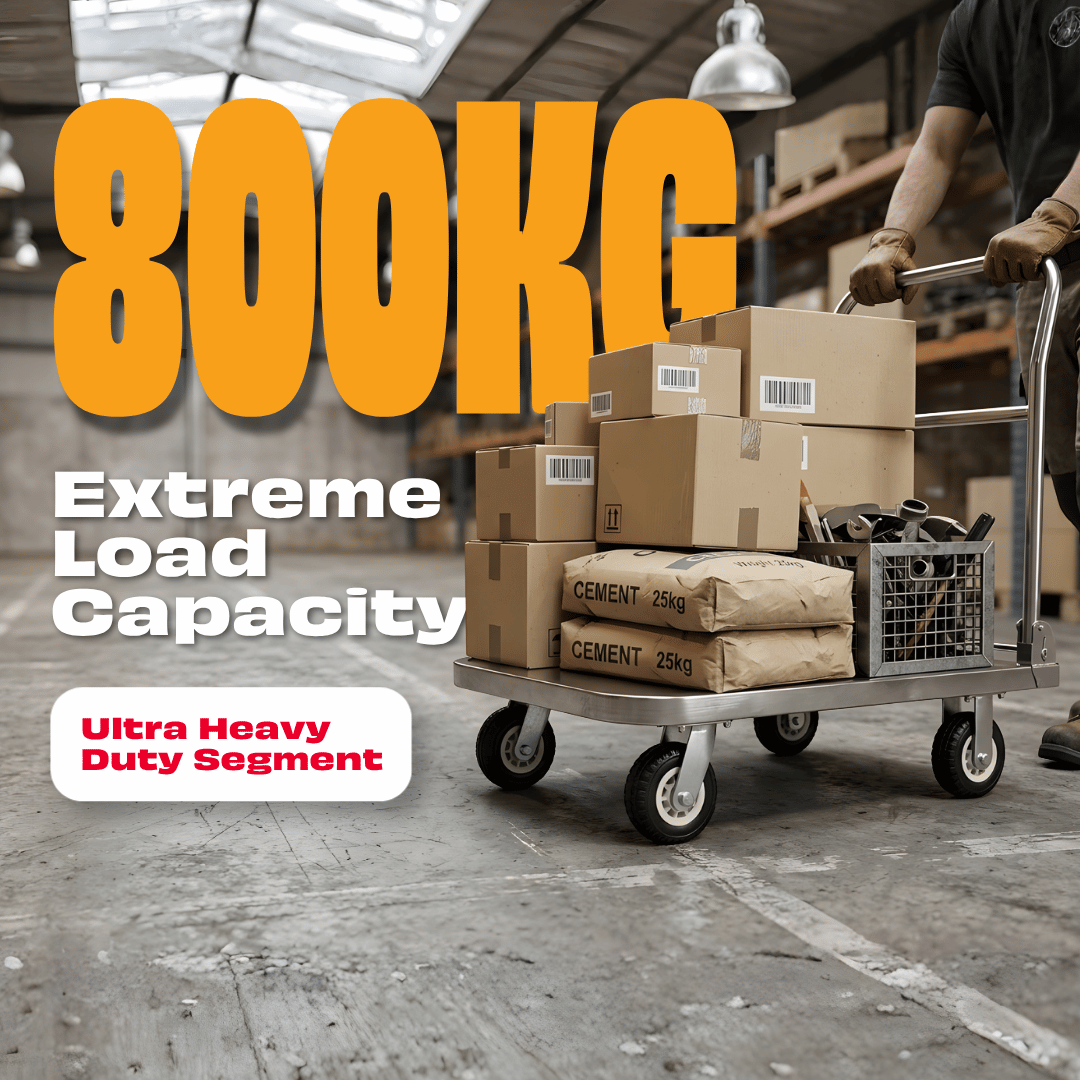JPT Heavy Duty Steel Metal Platform Trolley | 800kg Capacity with Reinforced Pipe Frame | 90x60 cm Platform | 6” Rubber Wheels | Industrial Warehouse Cart