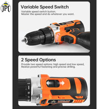 JPT Pro Plus Series 21-volt Cordless Drill Machine | 48Nm Torque | 2000 RPM Speed | 18+1 Clutch Setting | 10mm Keyless Chuck | LED Light | 2000mAh Li-Ion Battery | Fast Charger