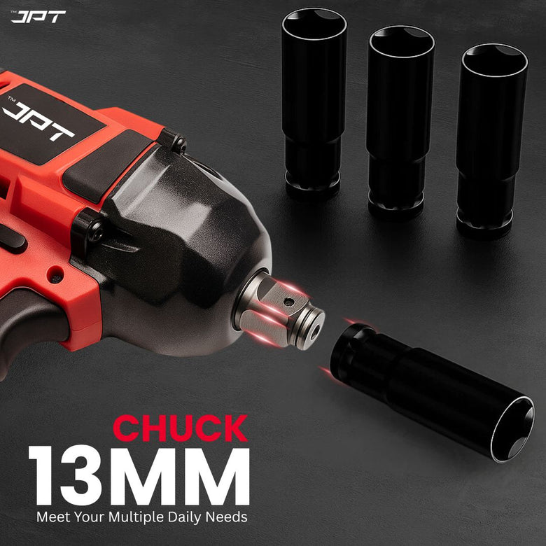 JPT 21V Heavy-Duty Cordless Impact Wrench | Brushless Motor | 400N·M Torque | 3500RPM Speed | 4000mAh Li-Ion Battery | Smart LED Display & Panel | Forward/Reverse | Best for Car, Bike, and Home Use