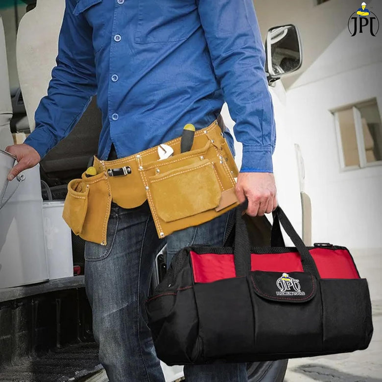 JPT 16-Inch Heavy Duty Waterproof Tool Bag | Oxford Cloth and Fine Stitching Build | Made-In India Bag | Portable Bag for Electrician, Technician, Mechanics, Carpenter, and More