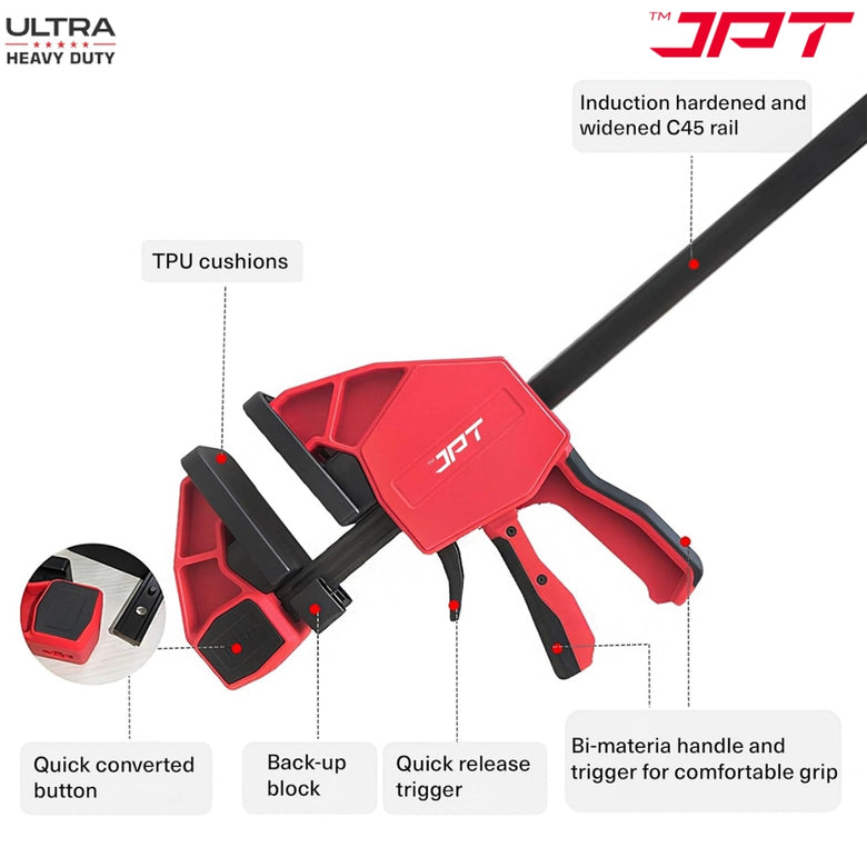 JPT Ultra Heavy-Duty 57-Inch Quick-Grip Bar Clamps | 1200mm Clamping Range | One-Handed Wood Clamps with Quick-Release Trigger | F-Clamp Set | 661 lbs Hold | Woodworking, Carpentry, DIY