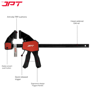 JPT Pro Series 18-Inch Quick-Grip Bar Clamps | 300mm Clamping Range | One-Handed Wood Clamps with Quick-Release Trigger | Heavy-Duty Spreader F-Clamp Set | 155 lbs Hold | Woodworking, Carpentry, DIY