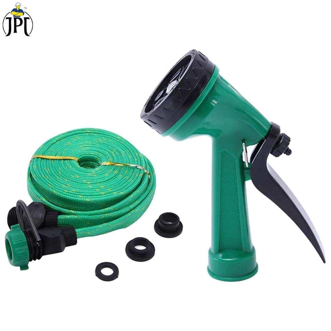 JPT High Pressure Garden Hose Nozzle Water Spray Gun | 5 Pattern Watering Mode | 10-Metre Durable & Flexible Hose Pipe | Include Tap Adapter and 3 Clamps
