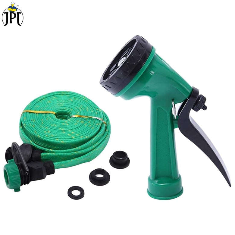 JPT High Pressure Garden Hose Nozzle Water Spray Gun | 5 Pattern Watering Mode | 10-Metre Durable & Flexible Hose Pipe | Include Tap Adapter and 3 Clamps
