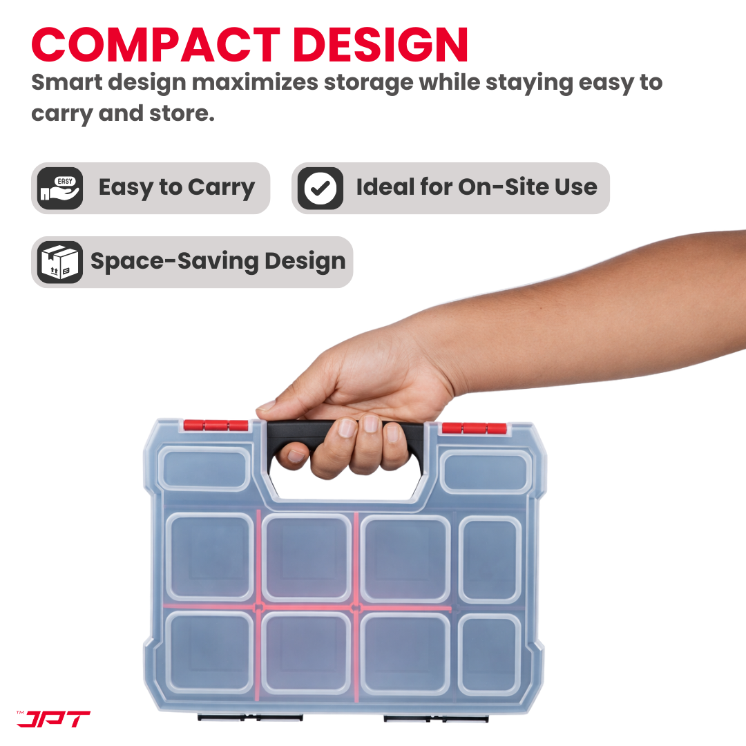 Buy JPT Ultra Heavy Duty Tool Organizer Small to stay organized on every job with this organizer featuring 10 compartments and 6 removable dividers. Buy Now
