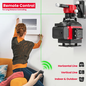 JPT Heavy-Duty 4D 16x Laser Level Machine | 4 x 360° Green Cross Line Laser Level | Adjustable Brightness & Remote Control | 4D Vertical/ Horizontal Line for Construction, Renovation, Floor Tiling, ETC