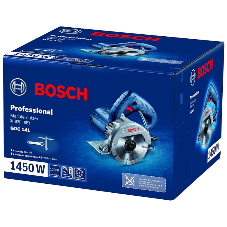 Bosch GDC 141 Professional Diamond Tile/Stone/Marble Cutter | 1450-watt Power | 12000RPM Speed | 125MM Cutting | Hex Key And Hexagon Socket Wrench Included