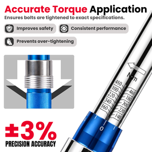 JPT 3/4 Inch Heavy Duty Drive Adjustable Torque Wrench 100–500 Nm, ±3% Calibrated Accuracy, Ball Lock Retention, Reverse Ratchet, Reinforced Gear System for Truck & Industrial Use