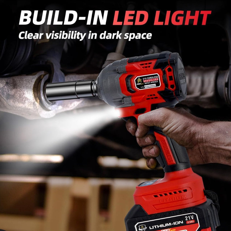 Get outstanding power and precision with the JPT combo Pro Series brushless 21-volt impact wrench with 10pcs socket set. Buy now and get 12-months warranty.