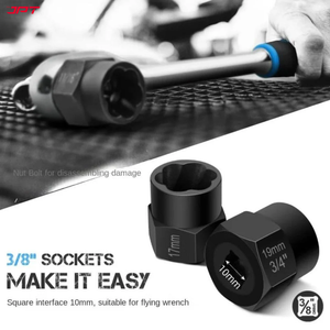 JPT 10+1 Piece Impact Nut & Bolt Extractor Set with 3/8-inch Drive Hex Adapter | Extraction Socket Set for Removing Damaged, Frozen, Rusted, Rounded-Off Bolts and Nuts