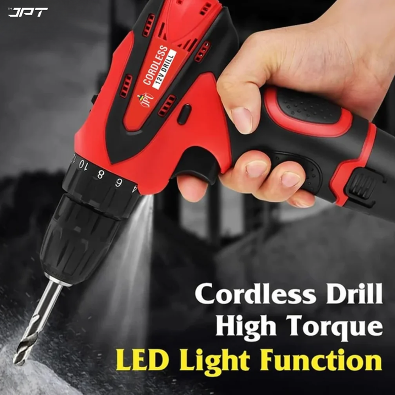 JPT 12v Cordless Drill Machine | 24N.M. Torque | 1350RPM Speed | 18+1 Setting | 10MM Chuck | 1500mAh Battery | Dual Speed Modes | 6-Months Warranty