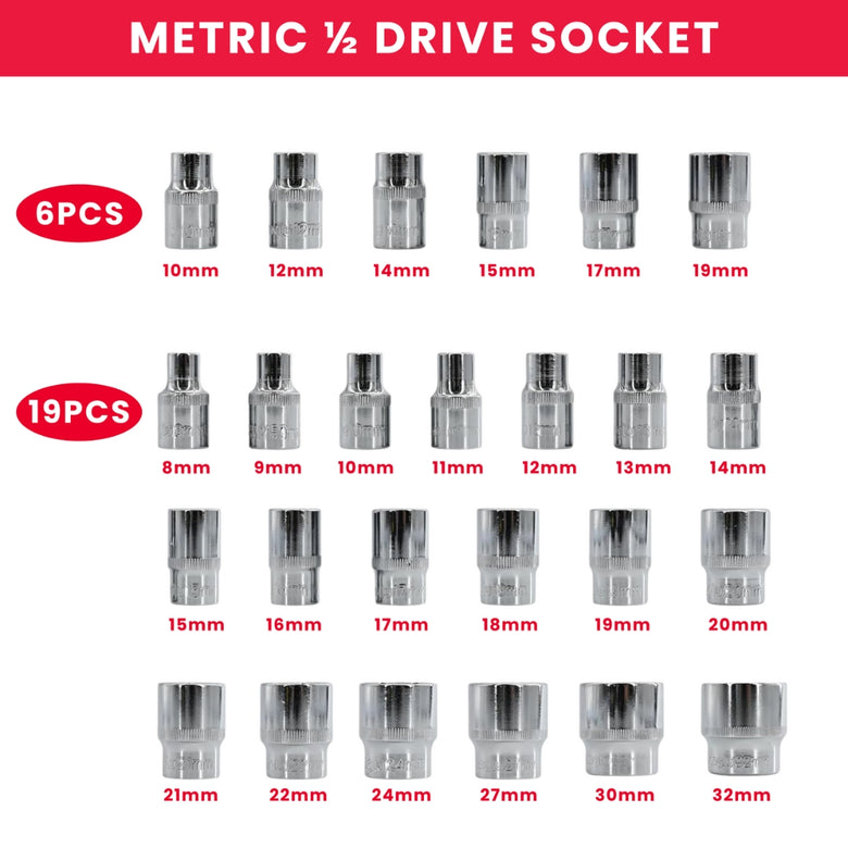 JPT 32-in-1 Socket Ratchet Wrench Set | 1/2-Inch Chrome Vanadium Set | Hand Tool Set for Bike, Car, Automobile and Other Repairing Work