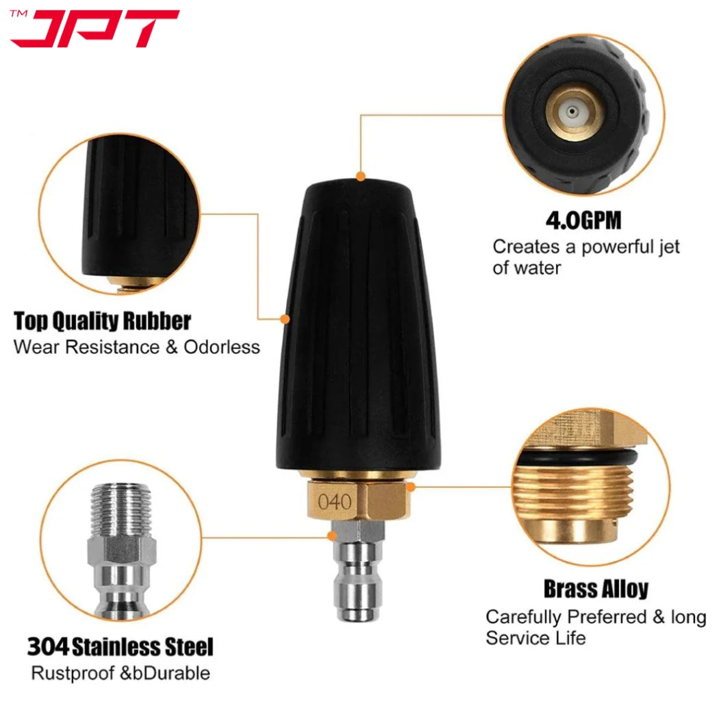 JPT Pressure Washer Turbo Nozzle | 360° Rotating Spray Turbo | 4000 PSI Pressure with 4.0 GPM | 1/4-Inch Quick Connector for Cleaning Brick, Concrete, and Vinyl Surfaces