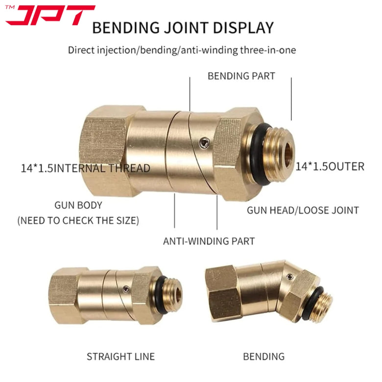 JPT 45° Adjustable Pivot Coupler with 360° Rotating Nozzle Head | High-Pressure Washer Adapter with M14 Thread | Compatible with Up to 4500 PSI Pressure