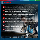 BOSCH GST 680 Corded Electric Jigsaw | 500W Motor | Stroke rate at No Load- 800-3100 spm | Cutting Depth 68mm | Lightweight & Portable | 1 Wood Blade & 1 Allen Key Included