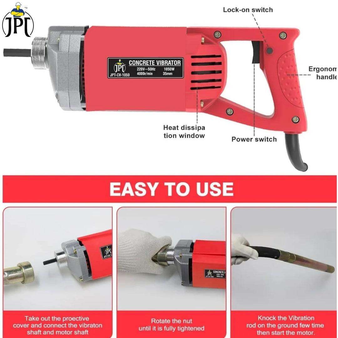 JPT Heavy Duty 1050-Watt Concrete Vibrator Machine | 10000 Vibrations Per Minute | 4000 RPM Speed | Pure Copper Winding Motor | 35mm Chuck | With 3-Metre Vibrator Needle Included
