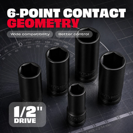JPT Heavy-Duty 10-Piece Deep Impact Wrench Socket Set | 8MM To 24MM Long Size | 1/2-Inch Drive Size