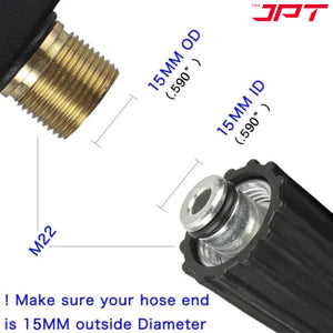 JPT 15MTR Heavy Duty Super Flexible Pressure Washer Hose Pipe | American Standard M22 Thread With O-Ring Seals | Up To 2465PSI Pressure | Max. 170 Bar Power | Compatible With Many Pressure Washer Brands