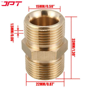 JPT Heavy Duty M22-15mm Metric Male Thread Fitting | Solid Brass Build | Withstand 5000 PSI Pressure | Pressure Washer Hose Extension Coupler