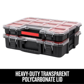 JPT Combo Deep and Shallow Tool Organizer Set with 10 & 8 Removable Bins, Adjustable Dividers, Heavy-Duty Storage Boxes with Transparent Lids for Tools, Hardware, Screws, and Small Parts