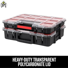 JPT Combo Deep and Shallow Tool Organizer Set with 10 & 8 Removable Bins, Adjustable Dividers, Heavy-Duty Storage Boxes with Transparent Lids for Tools, Hardware, Screws, and Small Parts