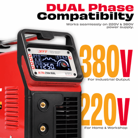 JPT 250A Ultra Heavy Duty Dual Phase ARC/MMA Inverter Welding Machine (220V / 380V) with Lift TIG, VRD, Hot Start, Arc Force, Anti-Stick & Digital Display