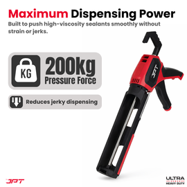 JPT Ultra Heavy-Duty Caulking Gun – 200KG High-Thrust Sealant Applicator with Adjustable Power Control, 360° Rotating Barrel, Anti-Drip & Quick-Release Trigger – Professional Silicone, Adhesive & Sealant Gun
