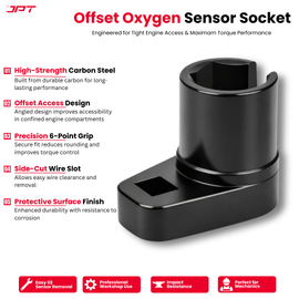 Buy JPT heavy duty 22mm oxygen sensor socket tool with offset and slotted design for tight engine access. Ideal for O2 sensor removal and car repair workshops.
