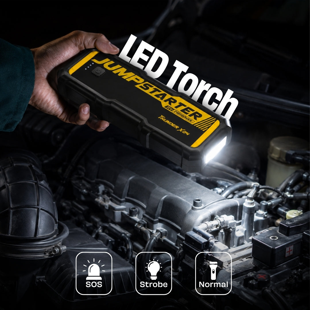 JPT Jump Starter 4000A 24000mAh Thunder X24 Ultra Safe Smart EC5 Power Bank • Fast Charging Output • 3-Mode LED Torch • Trucks, Cars & SUVs • Carry Case • With 1 Year Warranty