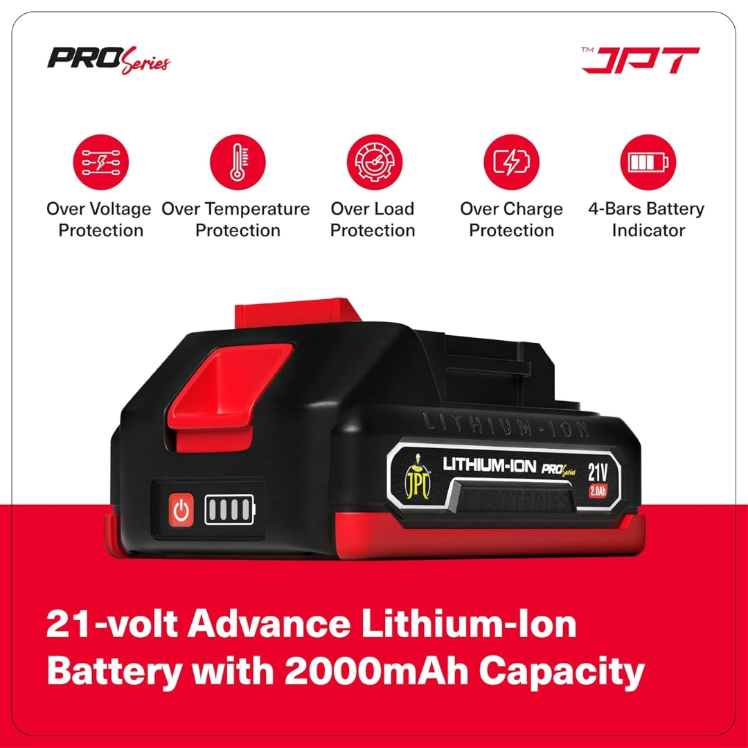 JPT Pro Series Brushless 21-volt Cordless Impact Drill Machine with 65N.m Torque | 1700 RPM Speed | 25+3 Gears | 2 Speed Modes | 3/8