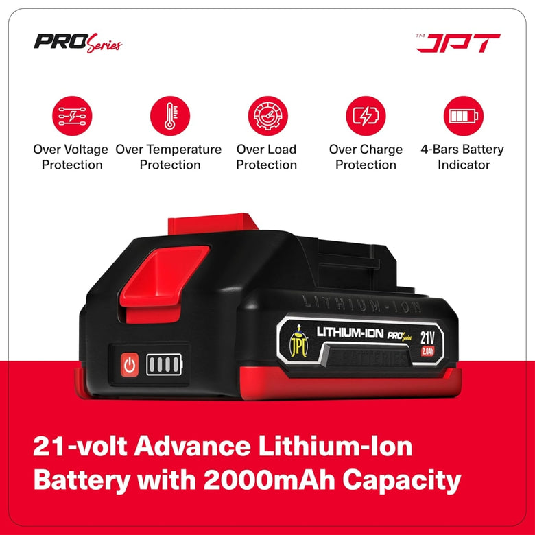 JPT Pro Series Brushless 21-volt Cordless Impact Drill Machine with 65N.m Torque | 1700 RPM Speed | 25+3 Gears | 2 Speed Modes | 3/8