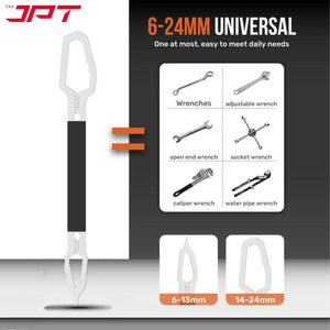 JPT Multifunction Double Head Sink Wrench | Slotted Screwdriver, Crow Bar, Survival Hammer Function | Double-ended Adjustable Wrench Tool | Suitable for 6-13mm Screws & Nuts